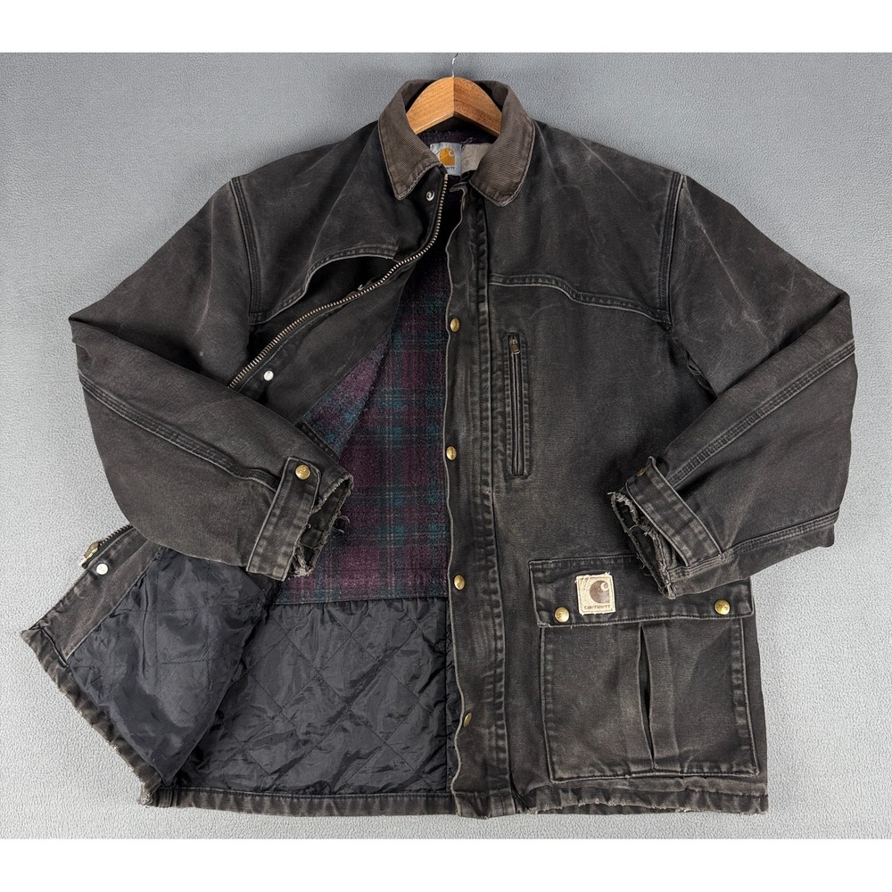 Carhartt Jacket Medium Black Vintage 90s Blanket Lined Duck Utility Union Made